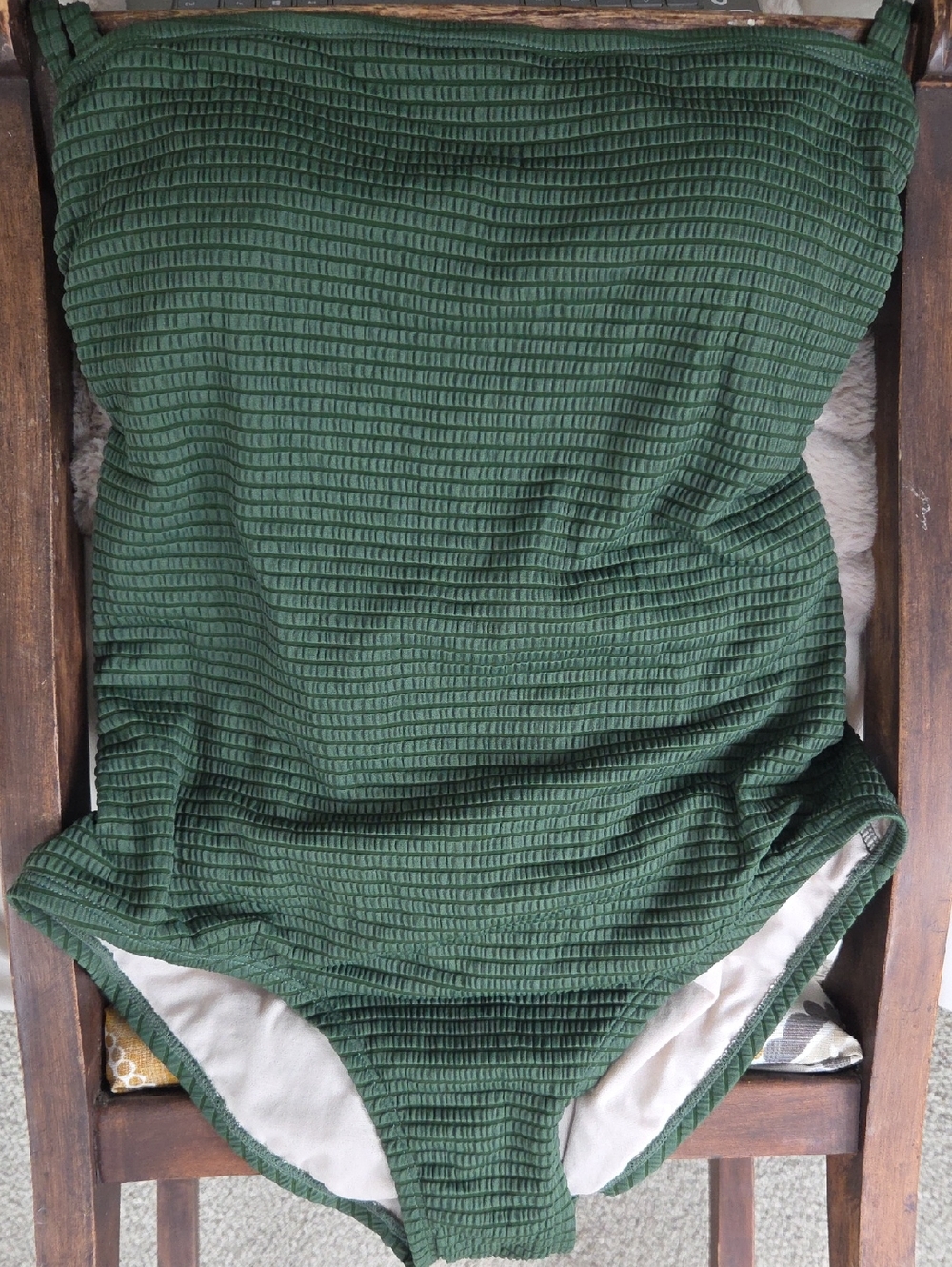 ONE PIECE QUILTED SWIMSUIT FOREST GREEN KONA SOL SQUARE NECK TIE BACK SWIMWEAR